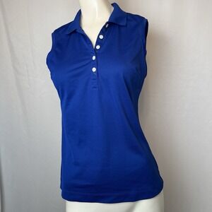 Nike Golf Fit Dry Shirt Blue Sleeveless Button Collared Logo Top Women's Small